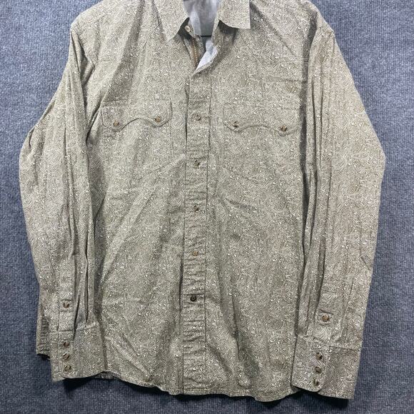 Ariat Pearl Snap Western Shirt Men's Large Green Paisley Allover Cowboy Rodeo - Picture 3 of 12